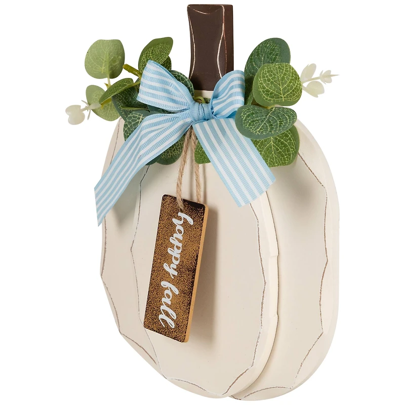 9" Beige Happy Fall Wooden Pumpkin Fall Harvest Decoration