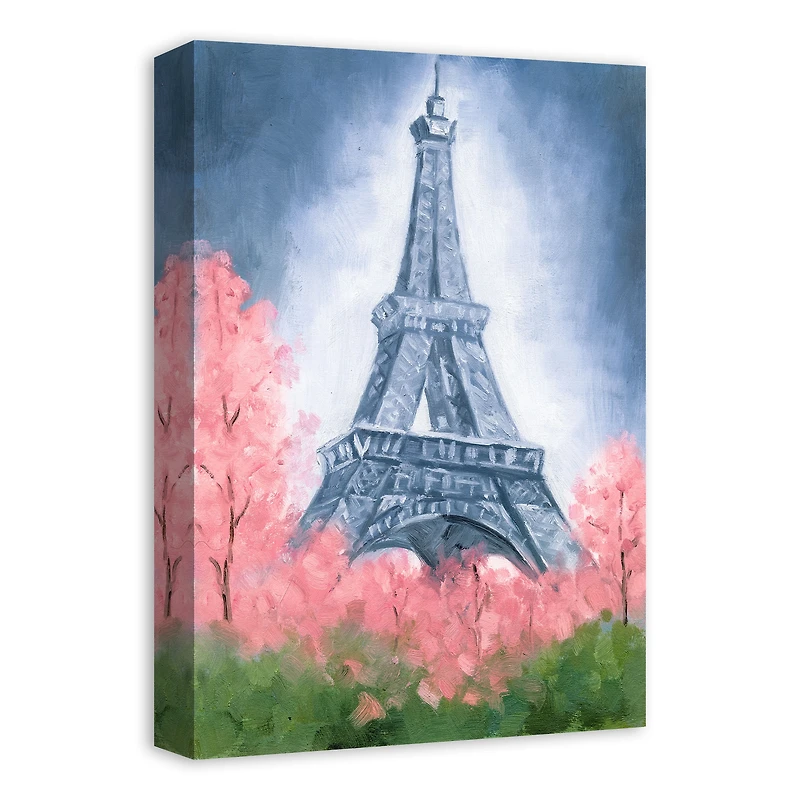 Eiffel Tower & Pink Foliage Canvas Wall Art