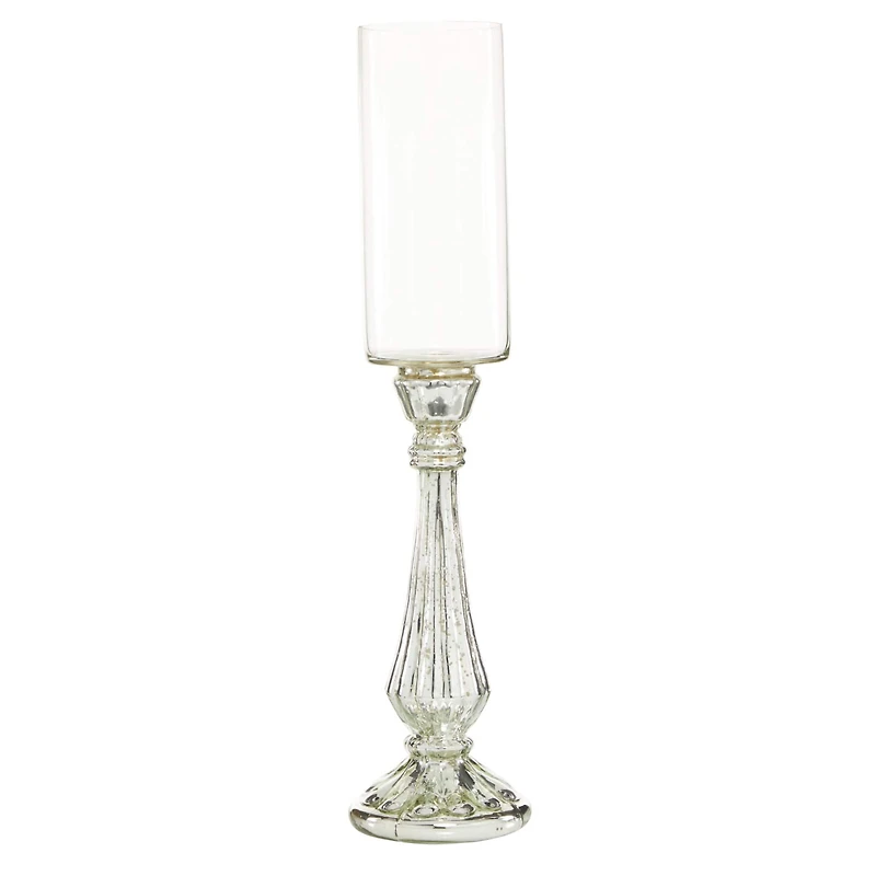 21" Silver Glass Traditional Candle Holder
