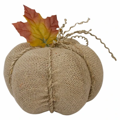 5.5" Beige Burlap Autumn Harvest Tabletop Pumpkin