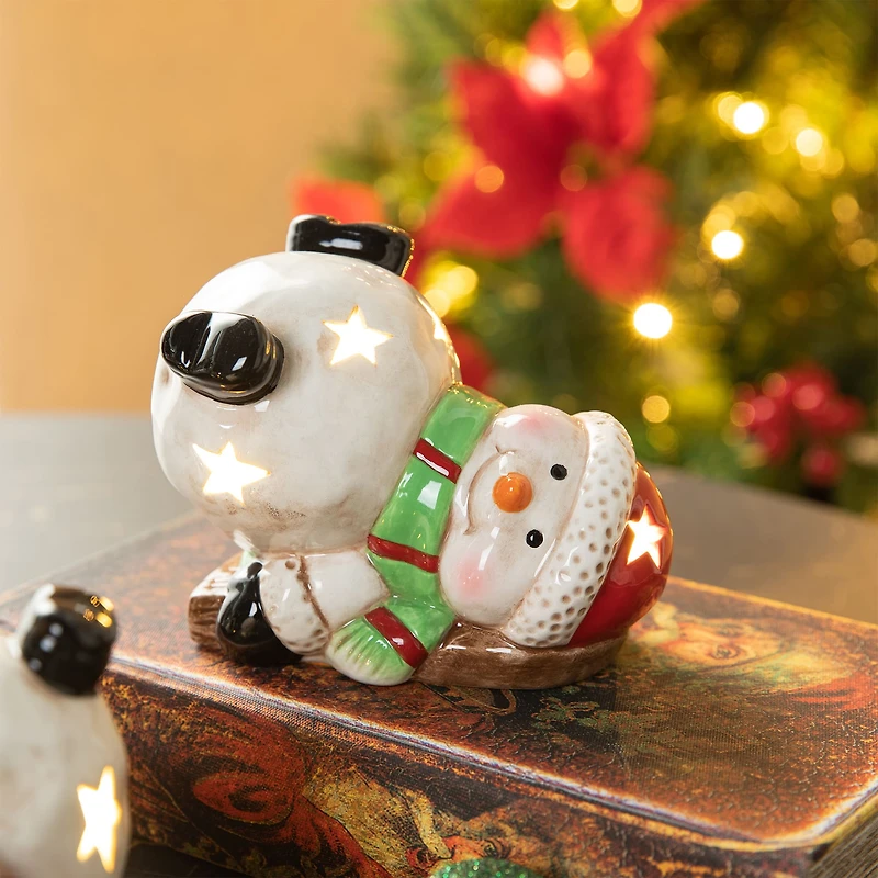Glitzhome® Lighted Ceramic Snowman Table Décor Set