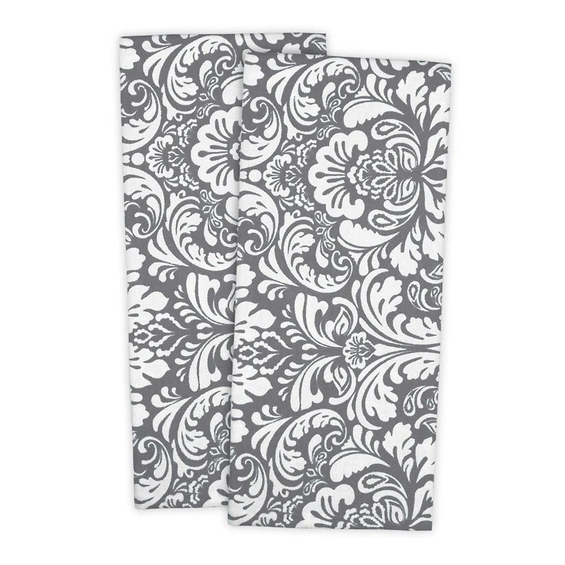 DII® Gray Damask Dishtowel, 2ct.