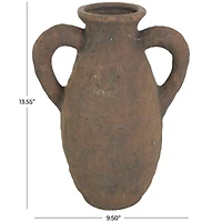 14" Dark Brown Ceramic Handmade Textured Vase with Wide Rounded Handles