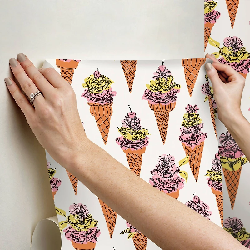 By Dylan M Orange Floral Ice Cream Peel & Stick Wallpaper