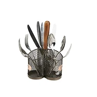 Mind Reader Black 3-Round-Compartment Utensil Caddy Flatware Organizer