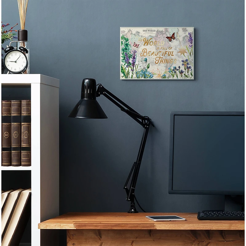 Stupell Industries Beautiful Things Floral Map Wall Plaque