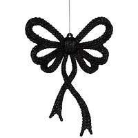 Set of 4 Black Glitter Bowtie Christmas Ornaments 6"