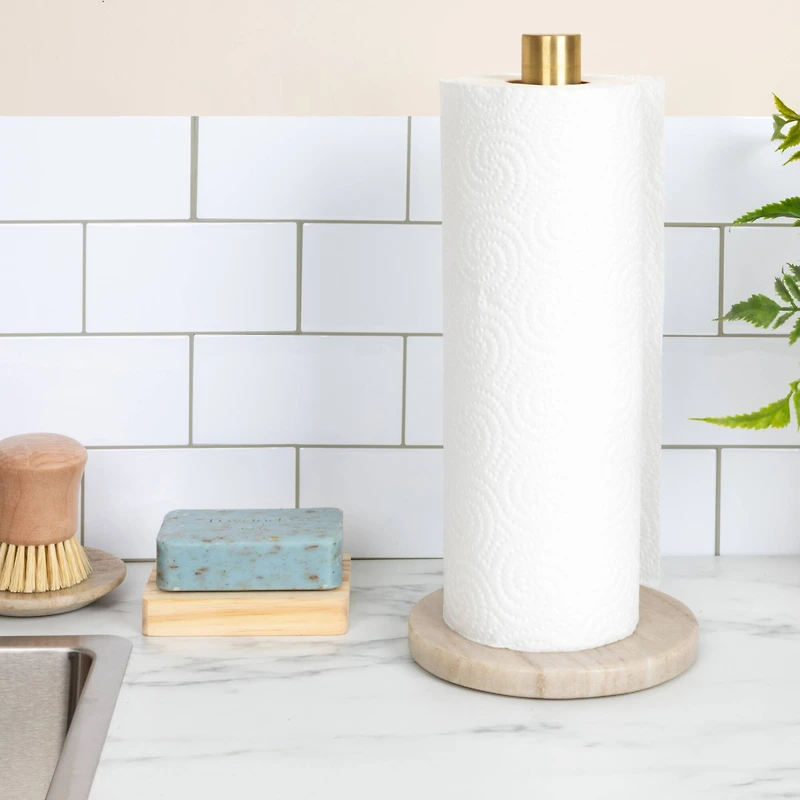Hello Honey® 12" Modern Marble with Brass Detail Paper Towel Holder