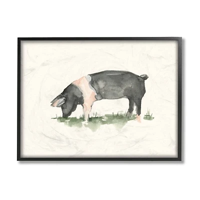 Stupell Industries Farm Pig Grazing in Field Wall Art in Black Frame