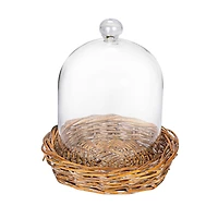 Hello Honey® 6" Round Clear Glass Cloche with Woven Willow Base