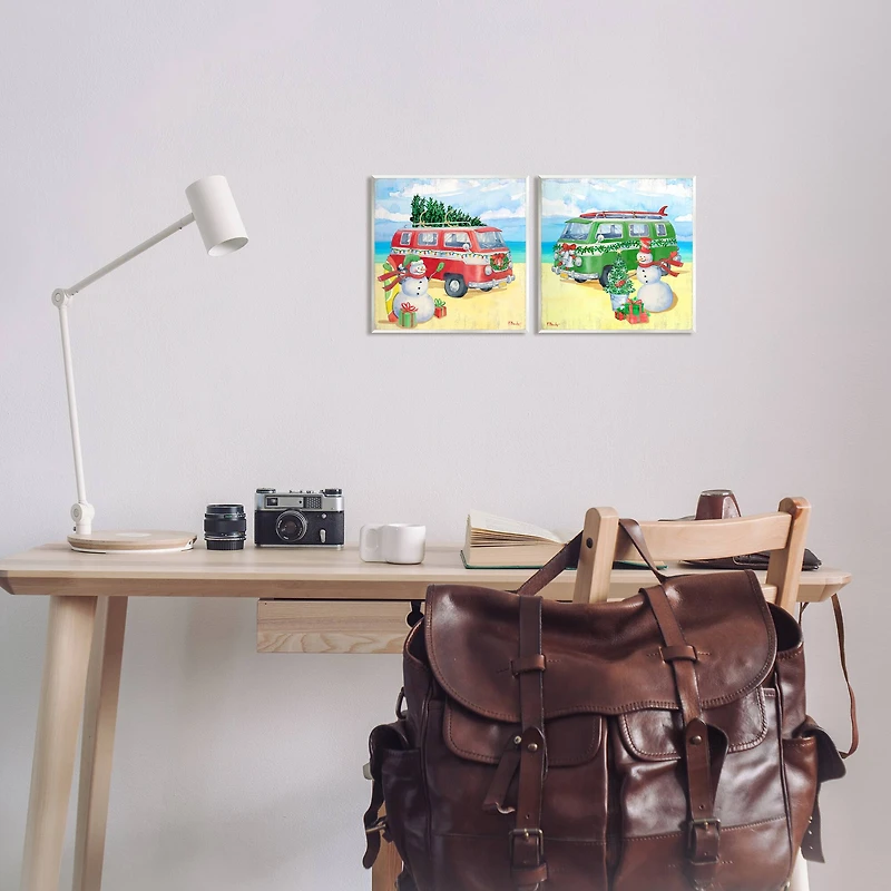 Stupell Industries Coastal Christmas Holiday Beach Snowmen Wall Plaque Art Set