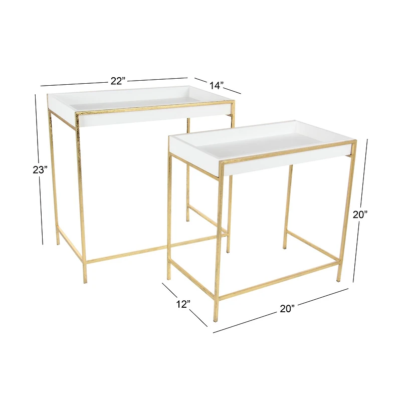 Set of 2 Gold Metal Contemporary Console Table, 22", 20"