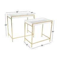 Set of 2 Gold Metal Contemporary Console Table, 22", 20"