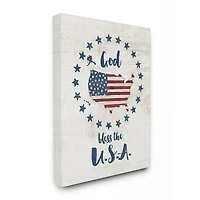 Stupell Industries God Bless the USA Stars and Stripes Americana Rustic Wood Look Sign Canvas Wall Art