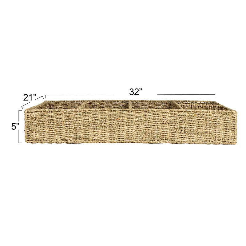 Hello Honey® 32" x 21" Natural 5-Section Handwoven Seagrass Tray