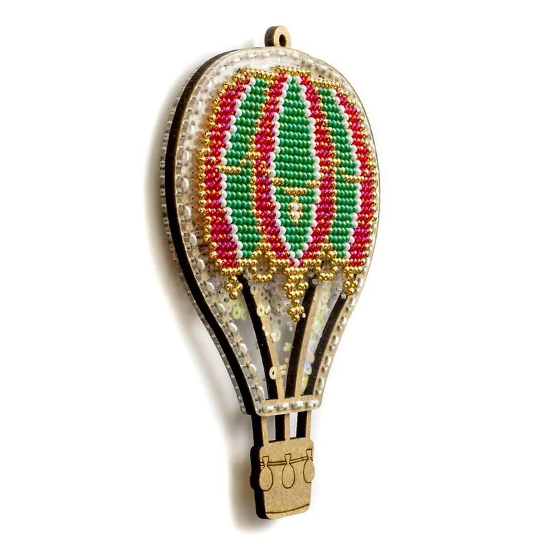 Wonderland Crafts Red & Green Hot Air Balloon Christmas Ornament Bead Embroidery Kit