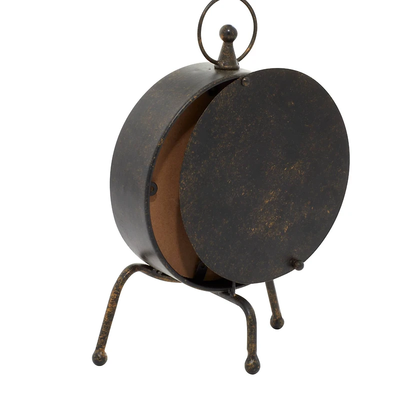 11" Brown Metal Contemporary Table Clock