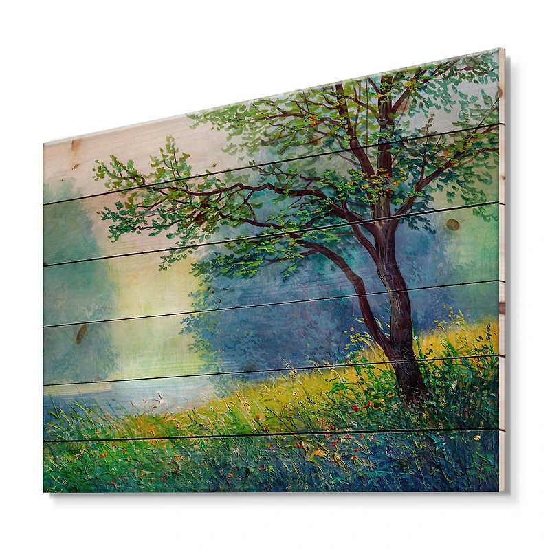 Designart - Summer Forest With River and Waterfall