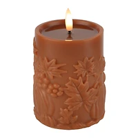 4" Orange Pumpkin & Leaf Wax LED Pillar Candle by Ashland®