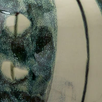 Hello Honey® 9" Cream & Green Reactive Glaze Striped Round Hand-Painted Stoneware Vase