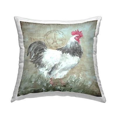 Stupell Industries Traditional Farm Rooster Vintage French Postal Stamp Throw Pillow, 18" x 18"