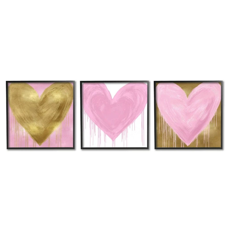 Stupell Industries Glam Paint Drip Hearts Design Pink Gold Shapes,12" x 12"