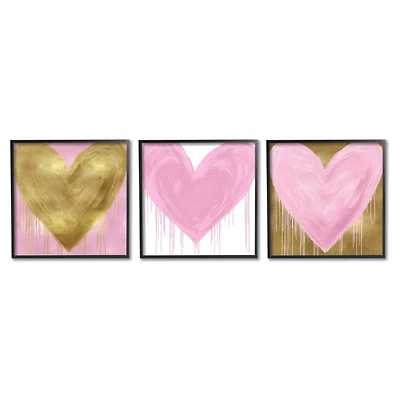 Stupell Industries Glam Paint Drip Hearts Design Pink Gold Shapes,12" x 12"