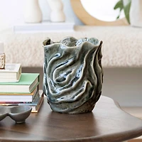 Hello Honey® 7.5" Gray Organic Ceramic Vase with Crackle Glaze