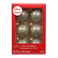 6 Pack 2.5" Gold Glitter Glass Ball Ornaments by Ashland®