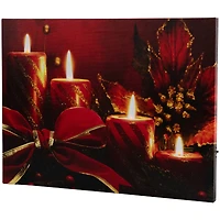LED Lighted Glitter Striped Candles With Poinsettia & Bow Christmas Wall Art