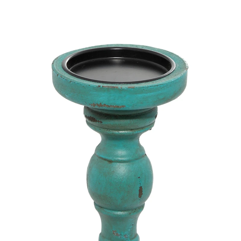 Turquoise Wood Traditional Candle Holder Set