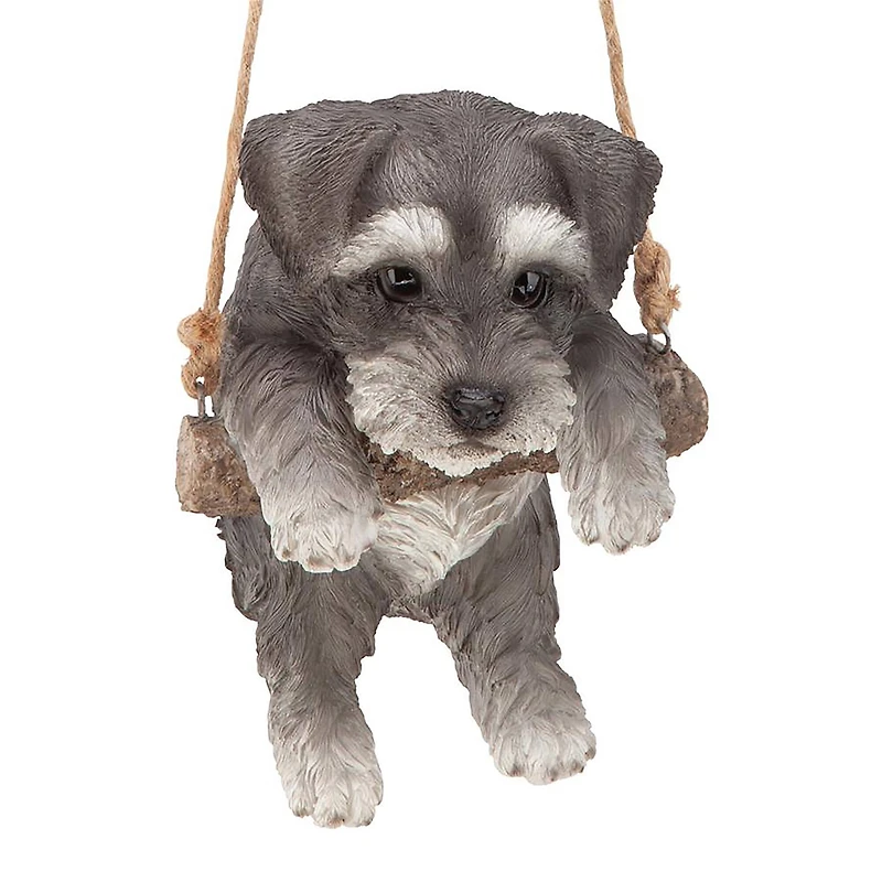 Design Toscano 8" Mini Schnauzer Puppy on a Perch Hanging Dog Sculpture