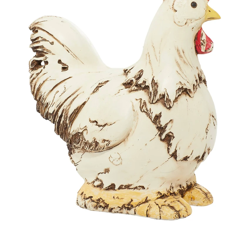 12" White Stone Rooster Garden Sculpture