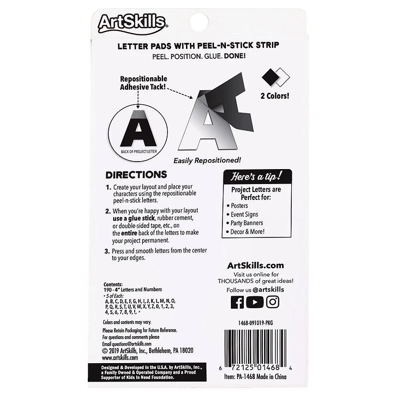 ArtSkills® 4" Black & White 190 Piece Paper Poster Letter Set