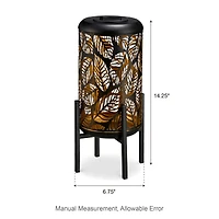 Glitzhome® 14.25" Black Metal Cutout Leaves Pattern Solar Powered LED Outdoor Lantern