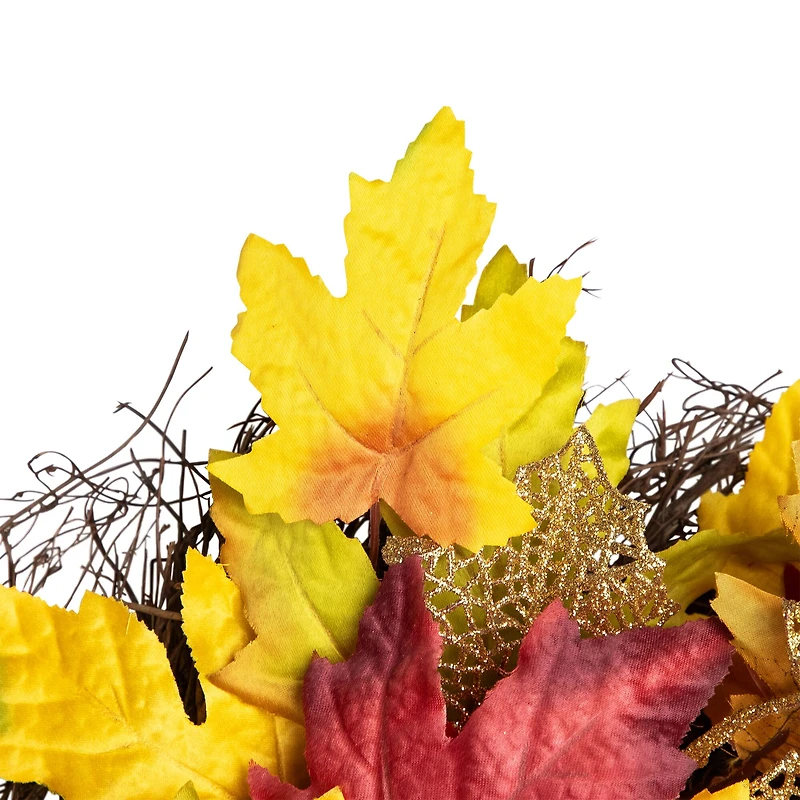 22" Unlit Autumn Harvest Artificial Maple Leaves Thanksgiving Wreath