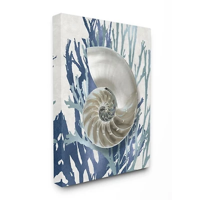 Stupell Industries Shell Coral Beach Blue Design Canvas Wall Art