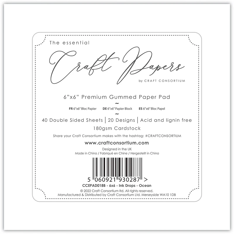 Craft Consortium Double-Sided Paper Pad 6" x 6" 40 ct. Ink Drops - Ocean, 20 Designs