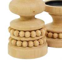 The Novogratz Brown Wood Beaded Pillar Candle Holder Set