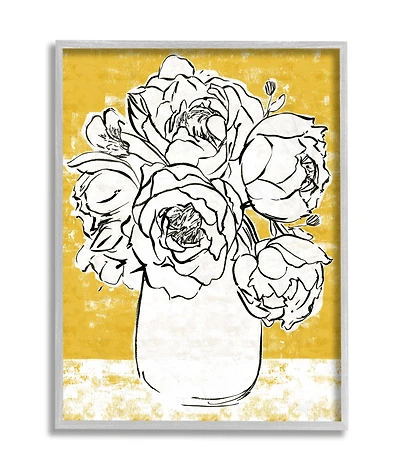 Stupell Industries Peony Sketch Bouquet Contrasted Distressed Yellow Framed Wall Art