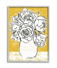 Stupell Industries Peony Sketch Bouquet Contrasted Distressed Yellow Framed Wall Art