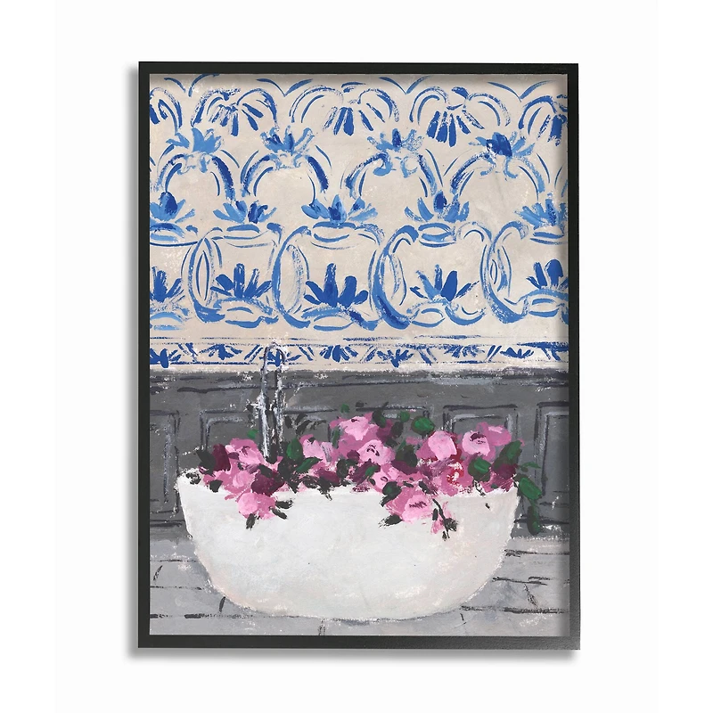 Stupell Industries Pink & Blue Flowers In Bath Tub Framed Wall Art
