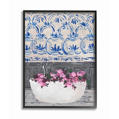 Stupell Industries Pink & Blue Flowers In Bath Tub Framed Wall Art