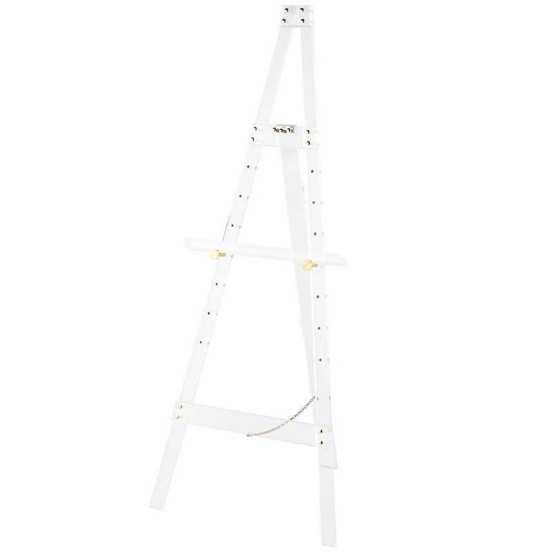 56" Clear Acrylic Plastic Adjustable 7-Tier Display Easel with Gold Metal Hardware & Chain Support