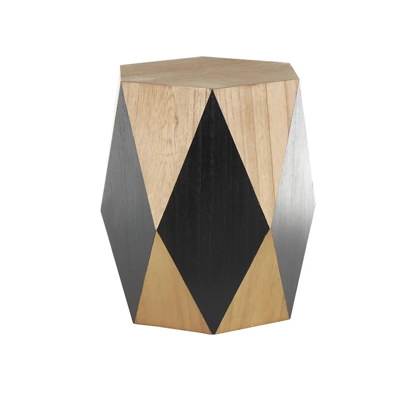 23.75" Brown Wood Geometric Diamond Accent Table with Black Accents