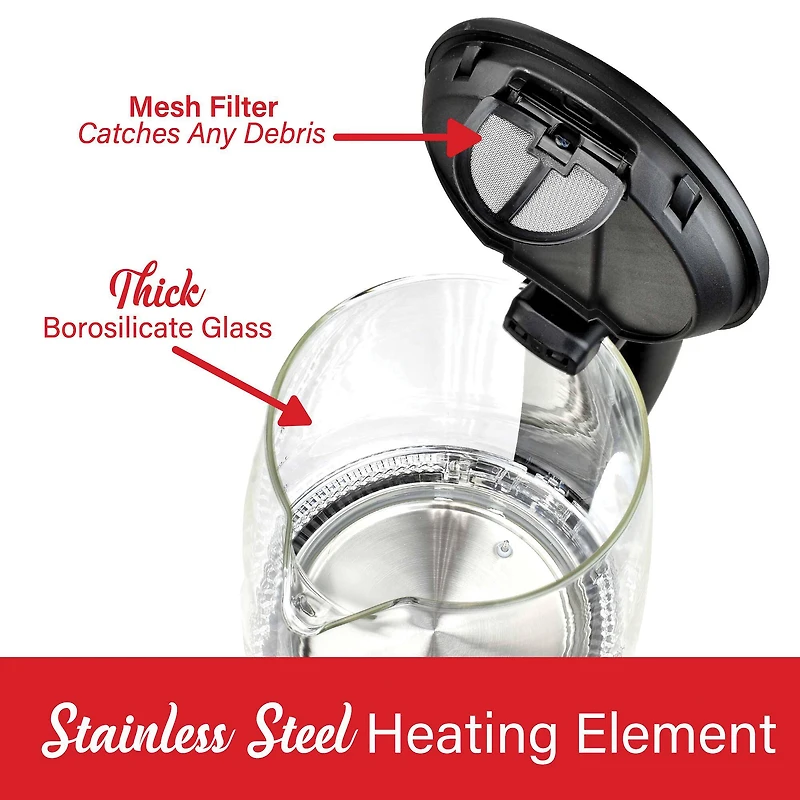 Brentwood 1.79qt. Cordless Digital Glass Electric Kettle with 6 Precise Temperature Presets and Swivel Base