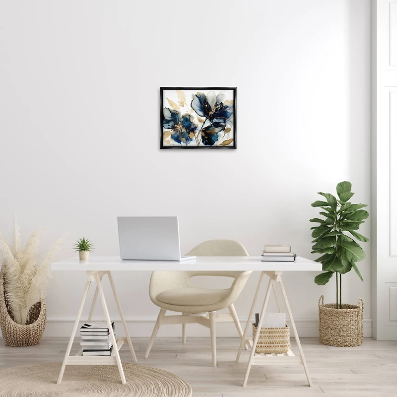 Stupell Industries Blue Swirling Modern Flowers Floater Framed Art