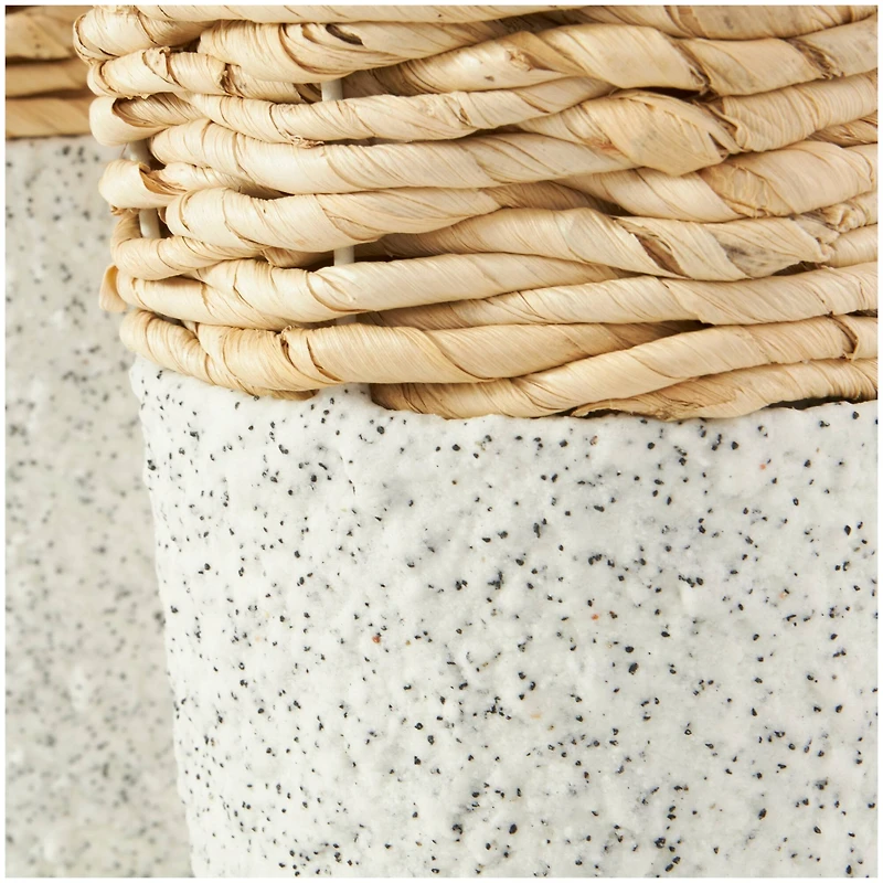 Brown Seagrass Woven Vase with Speckled Black and White Bases Set