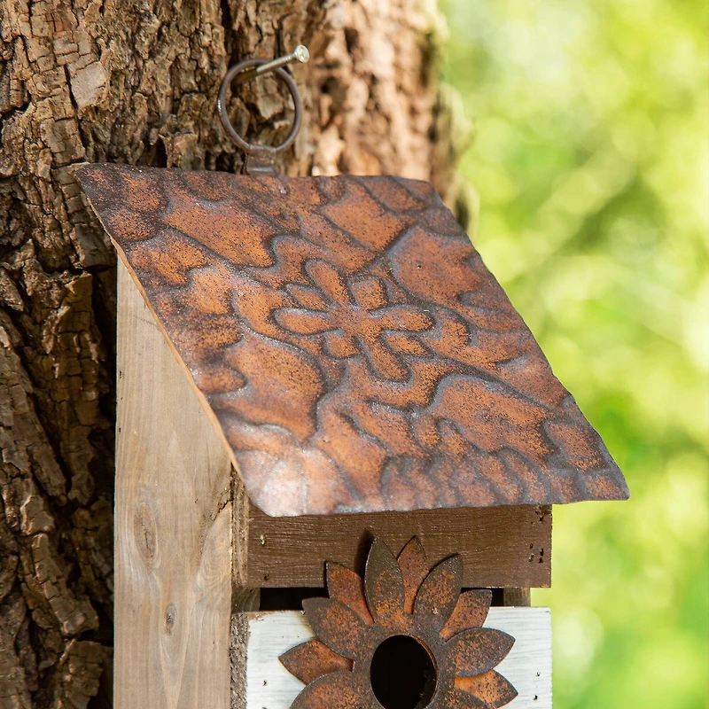 Glitzhome® 14.5" Brown & White Pallet Distressed Birdhouse