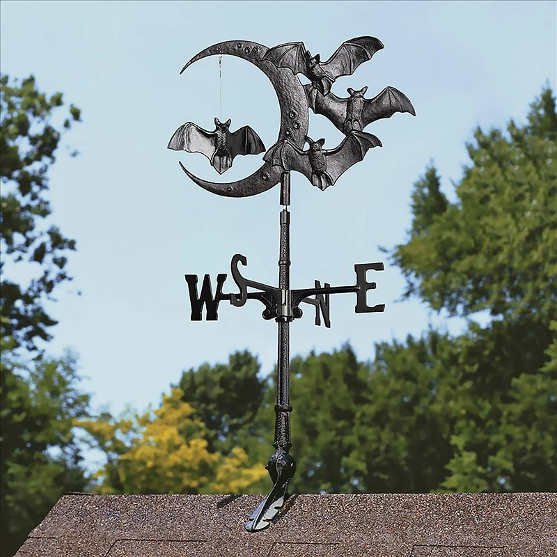 Design Toscano Roof Mount Crescent Moon Vampire Bats Metal Weathervane